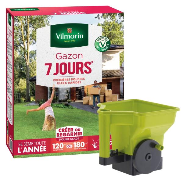 7 jours, pousse rapide - Gazon 7 jours - 3 kg + Semoir à main Gazon/Engrais - face recto